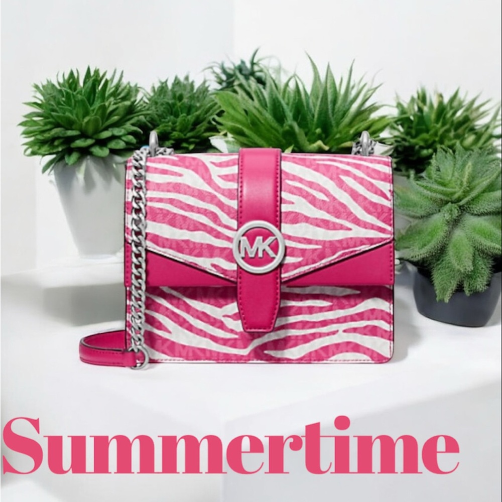 Michael Kors Pink and White Crossbody Bag with Zebra Stripes